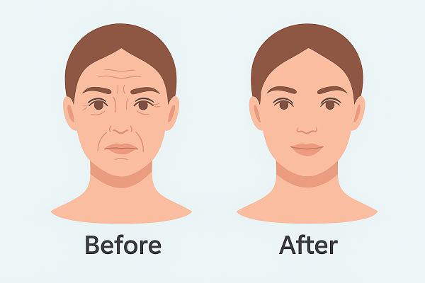 Before and after illustration showing wrinkle reduction from botulinum toxin treatment.